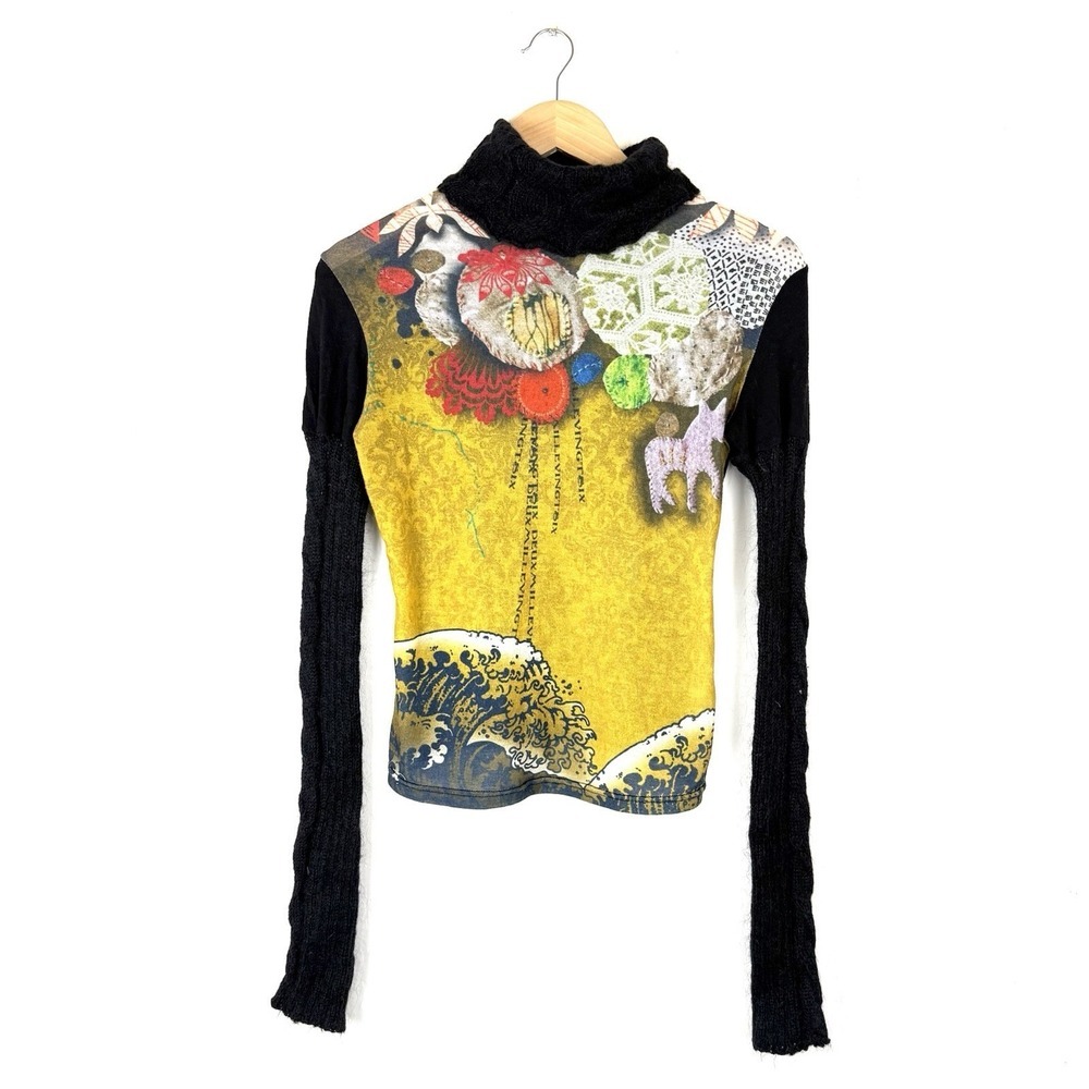 2026 Deux Mille Vingt Six Knit Sleeve Cowl Neck Top Great Wave Japanese Print 2